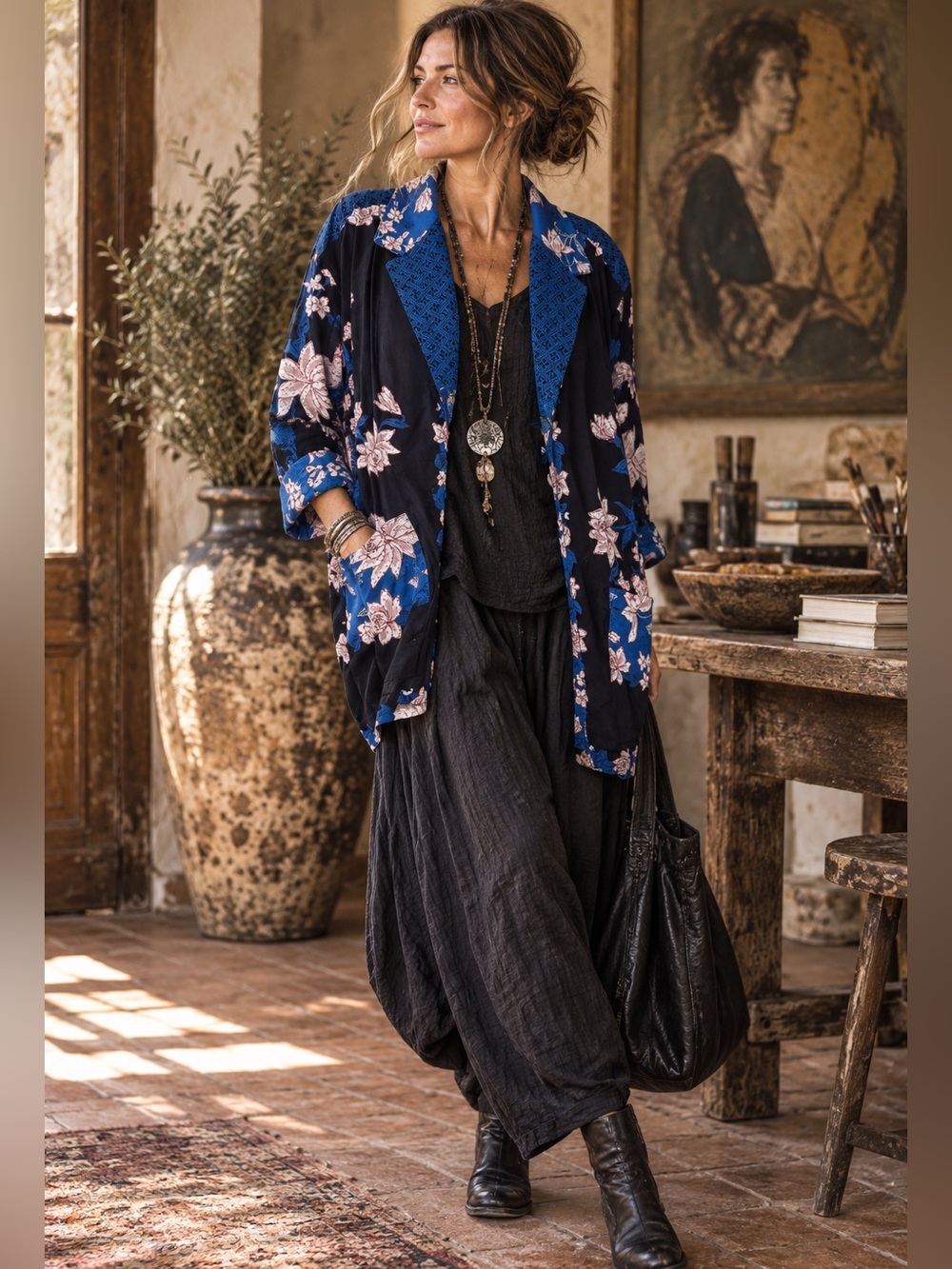 Carole Little Vintage 90s Blue Floral Rayon Blazer Size 12 Artsy Boho